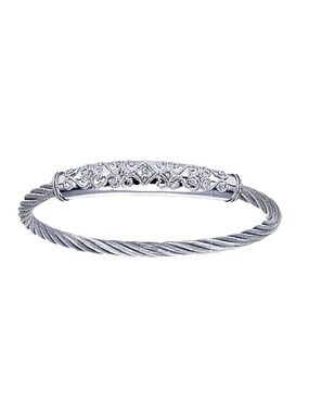 GABRIEL & CO ~ 925 Silver and Steel Cable Bracelet with Pave Diamonds